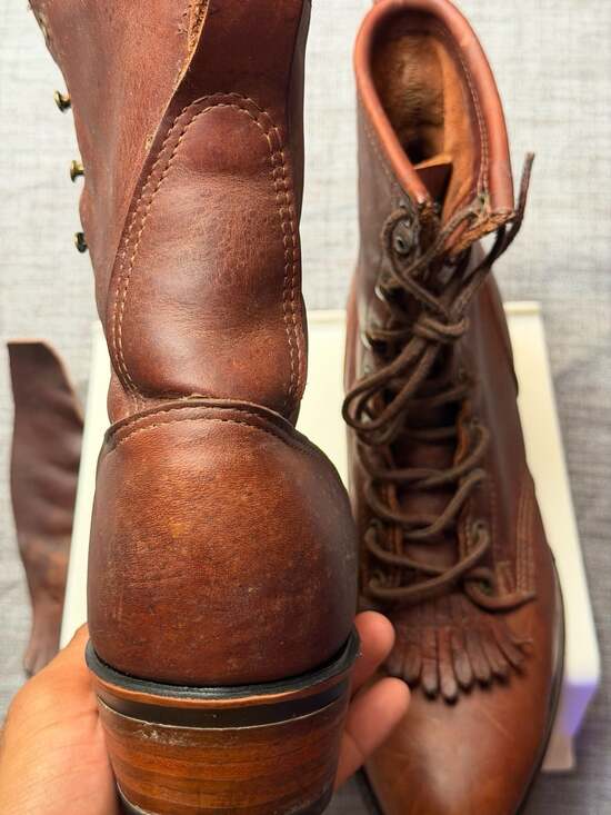 Santa Fe Boot Co. Vintage Brown Leather Kiltie Lace Up Work Boots with Vibram So main image 7